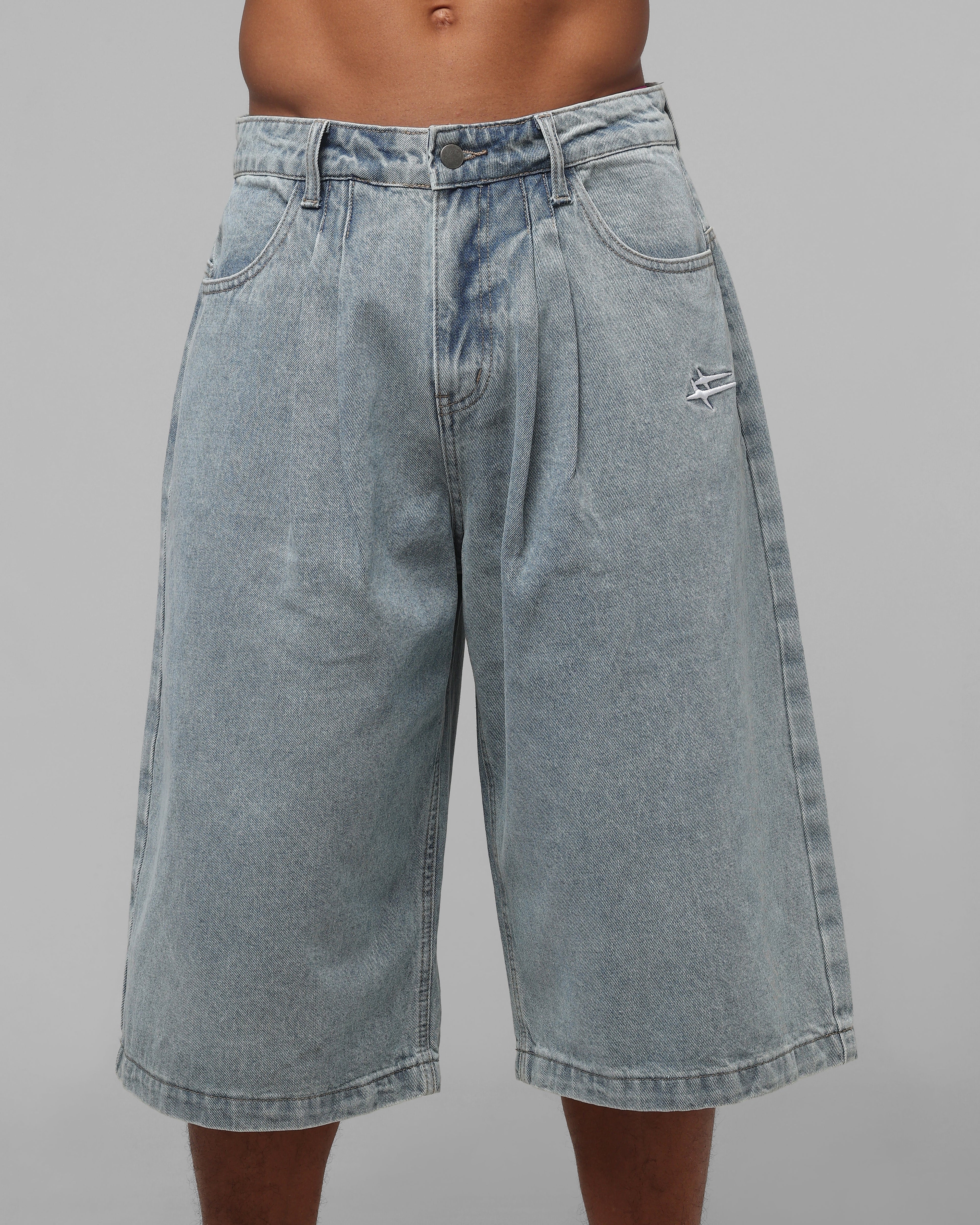 Loiter Star Born Pleated Jorts Blue Washed Denim