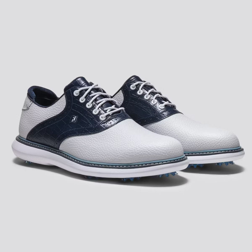 FJ Traditions Saddle Cleated Golf Shoes White/Navy/Blue