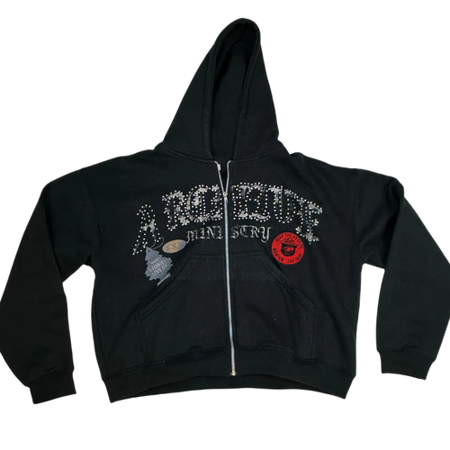 Archive Ministry "Bear Mountain Camp" Studded Zip Hoodie (Black)