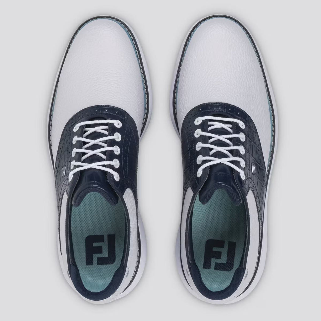 FJ Traditions Saddle Cleated Golf Shoes White/Navy/Blue