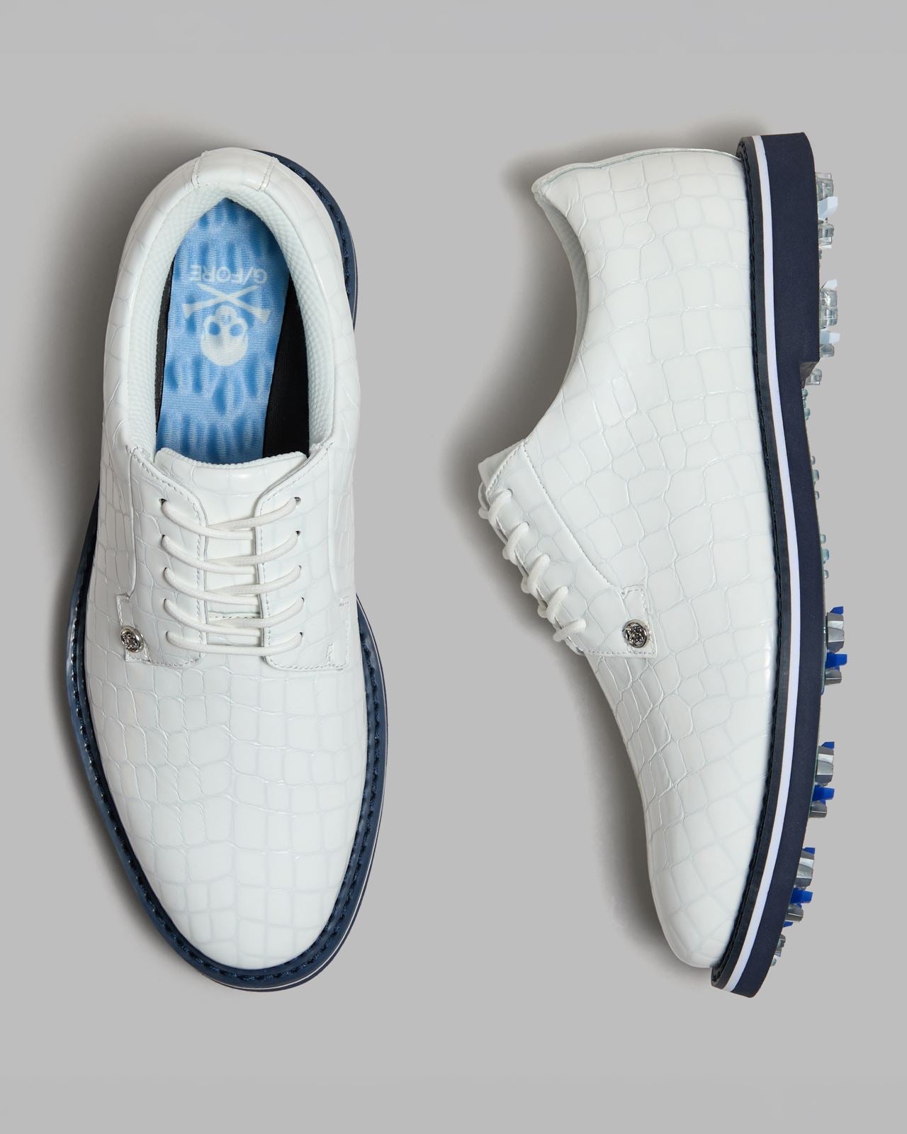 GALLIVANTER G/LOCK Croc Embossed Leather Derby Golf Shoes Snow