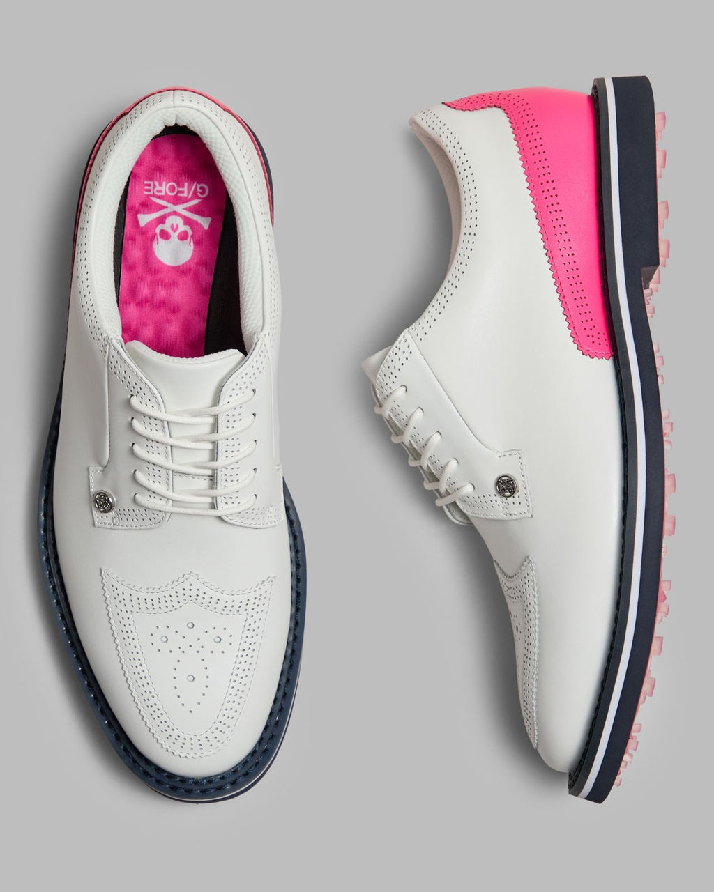 GALLIVANTER Leather Brogue Golf Shoes Snow/Knockout Pink